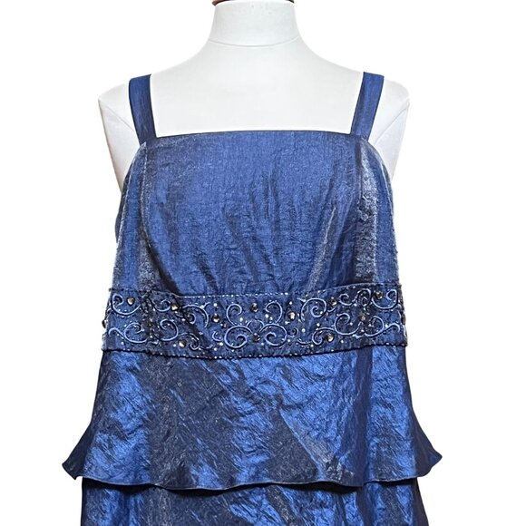 R&M Richards 2 Piece Blue Tiered Evening Gown Set 18W Shimmer Empire Bead Waist - Picture 14 of 14